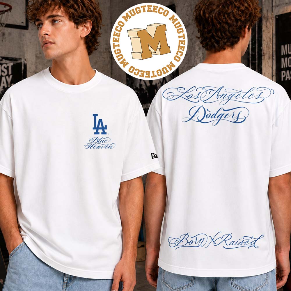 Born X Raised Los Angeles Dodgers Blue Floral Two Sided Unisex White T-Shirt