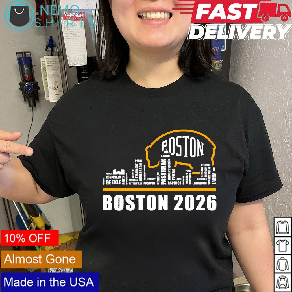 Boston Bruins 2026 logo city names shirt