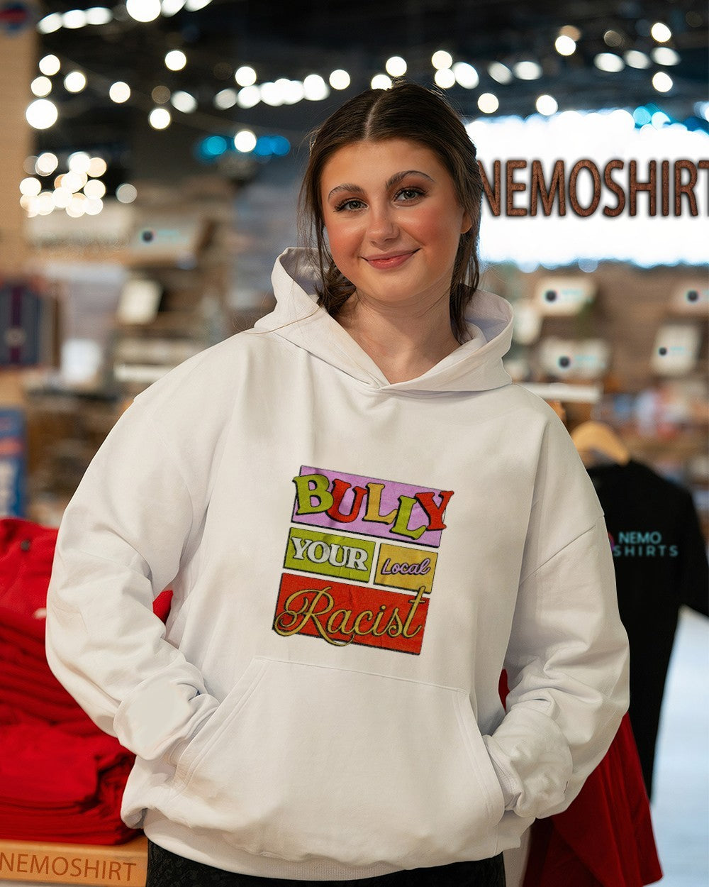 Bully Your Local Racist colorful graphic shirt
