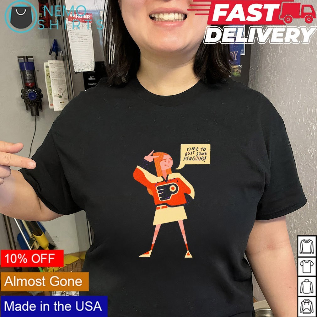 Candace Flynn wearing Philadelphia Flyers time to bust some Penguins shirt