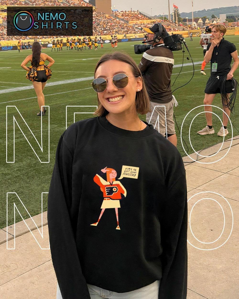 Candace Flynn wearing Philadelphia Flyers time to bust some Penguins shirt