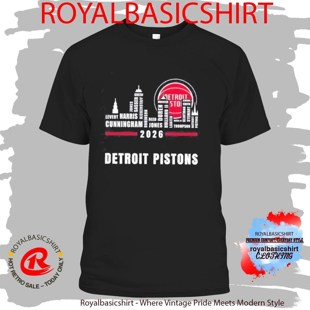 Detroit Pistons 2026 Greatest Of All Time Players City Skyline Shirt