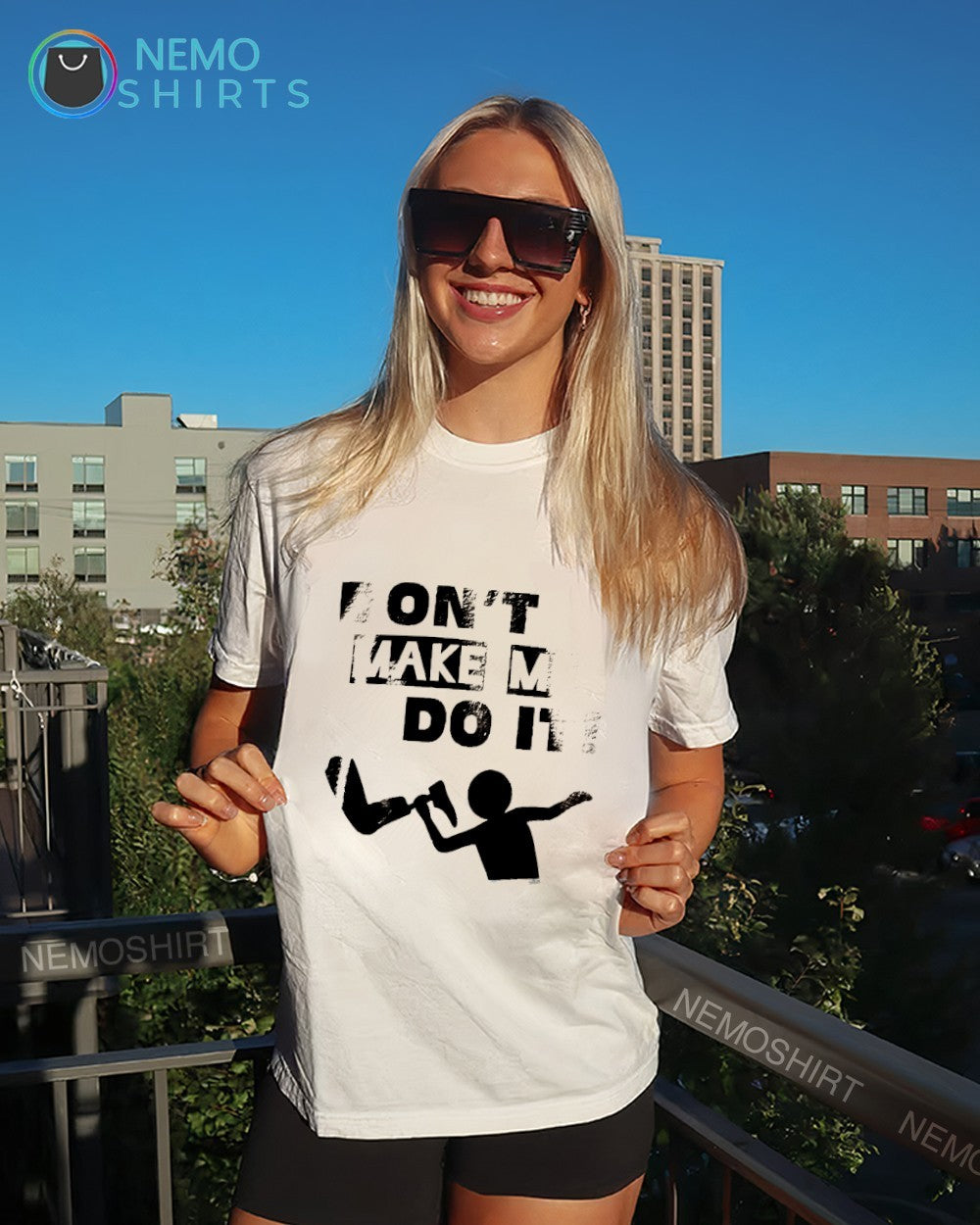 Don’t make me do it stick figure graphic shirt