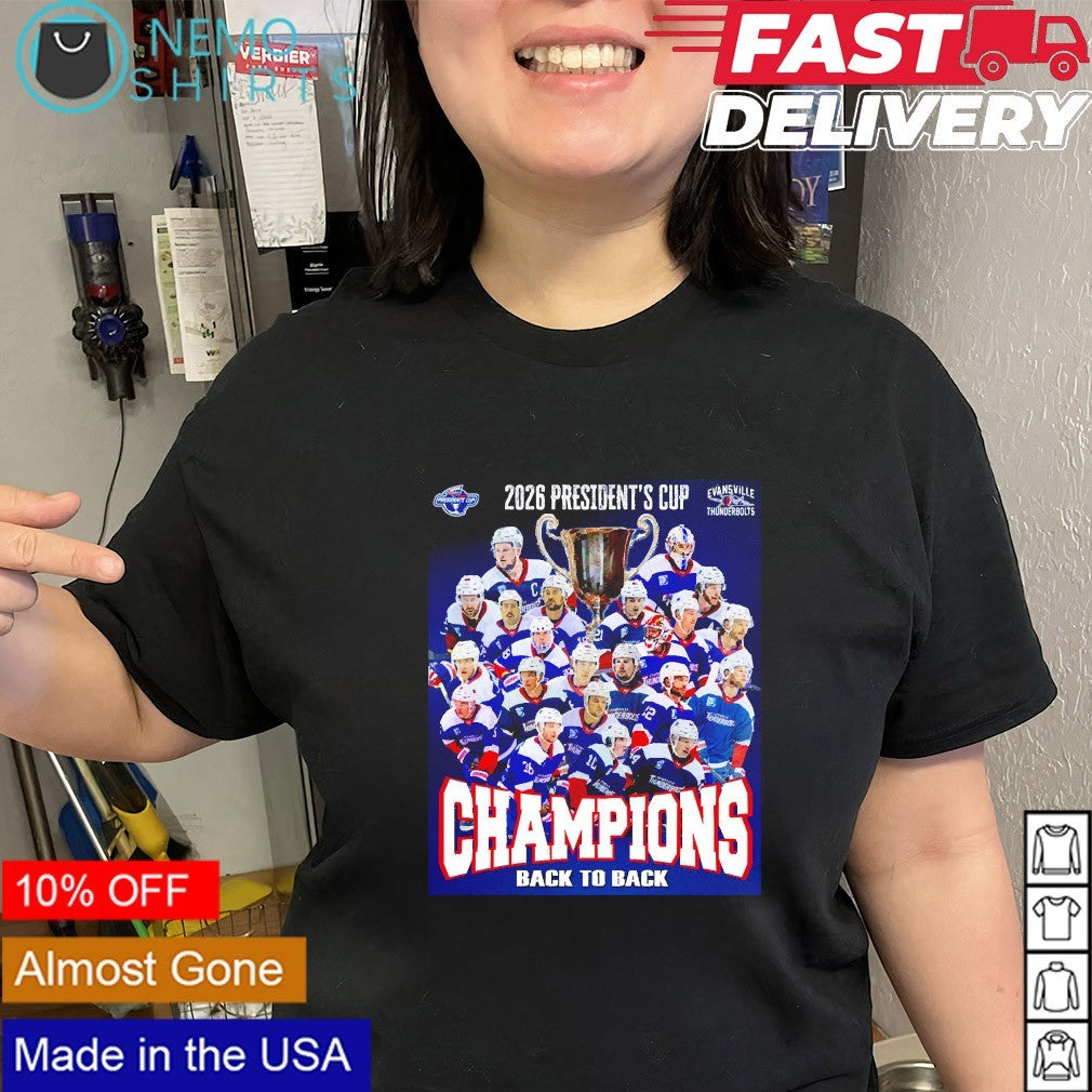 Evansville Thunderbolts 2026 President’s Cup champions back to back shirt