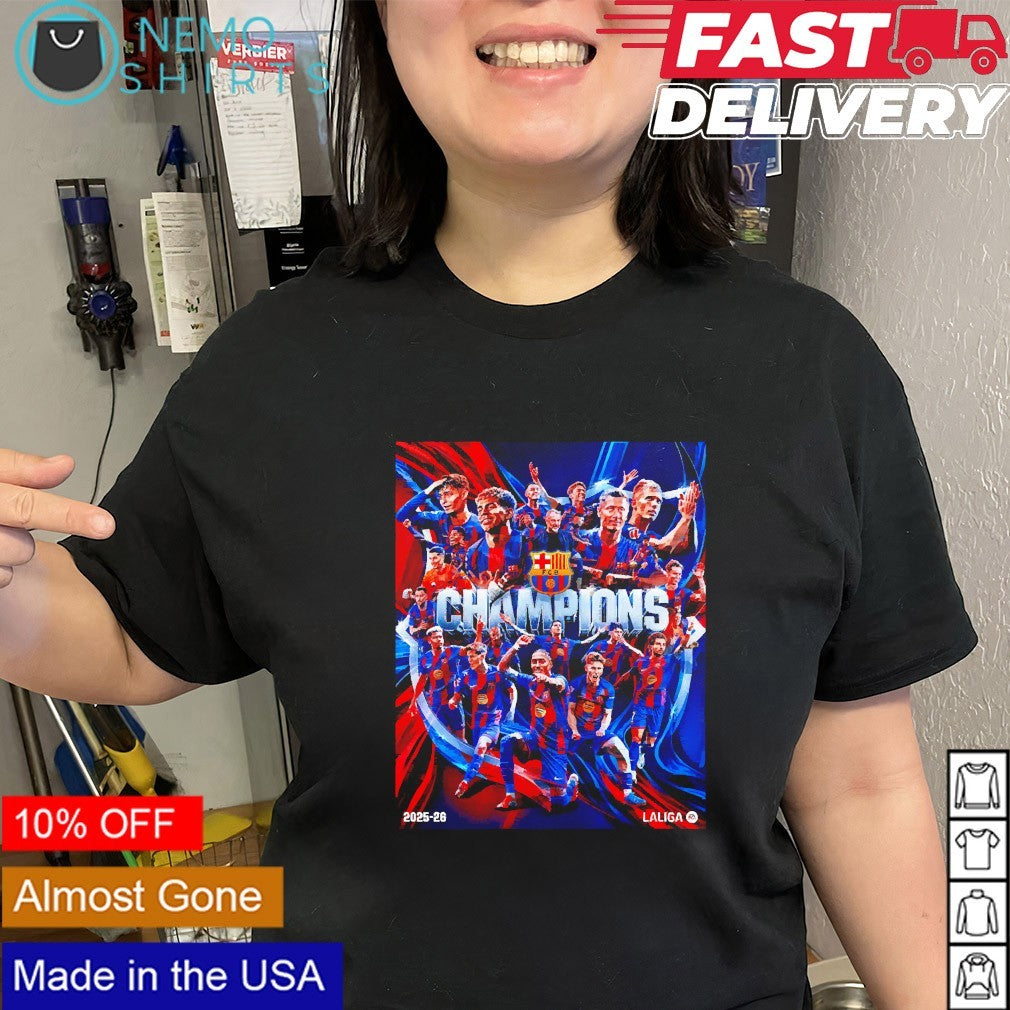FC Barcelona champions 2026 26 La Liga players graphic shirt