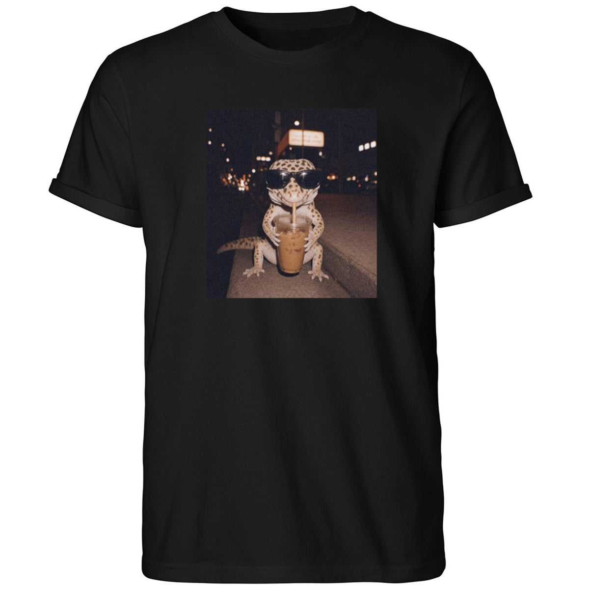Gecko Sunglasses Drink Iced Coffee Shirt
