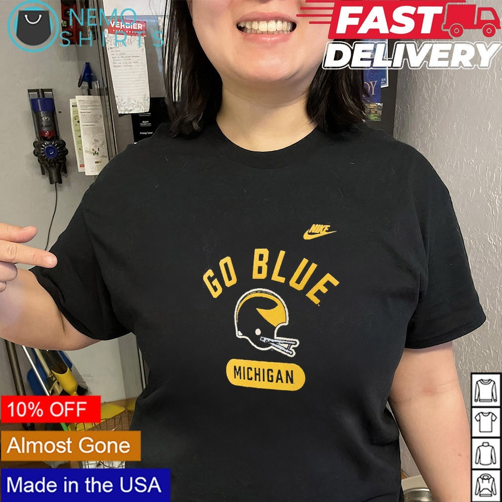 Go Blue Michigan Wolverines helmet shirt