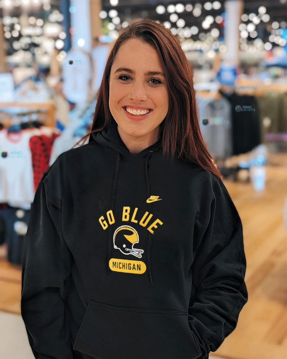 Go Blue Michigan Wolverines helmet shirt