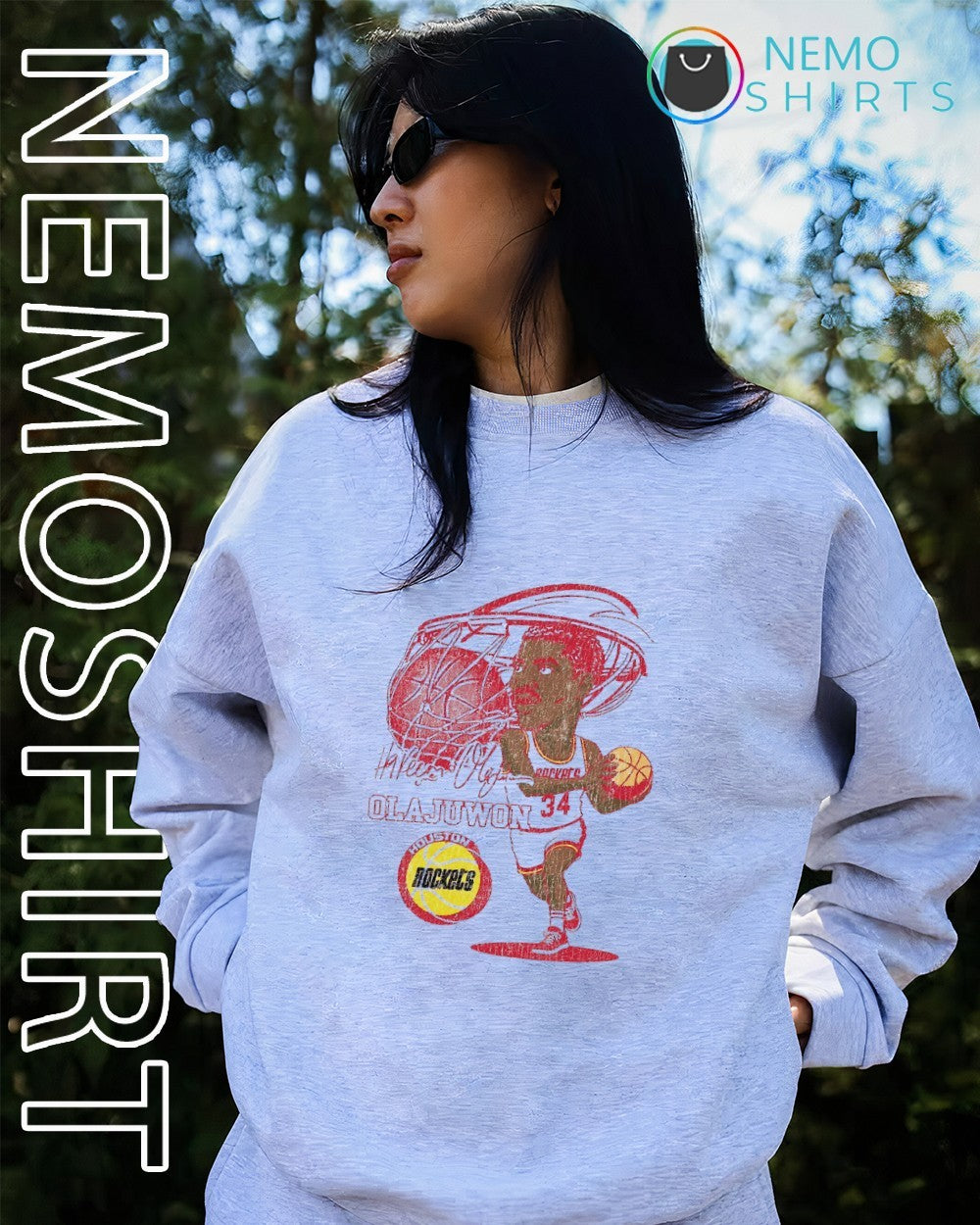 Hakeem Olajuwon Houston Rockets caricature graphic shirt