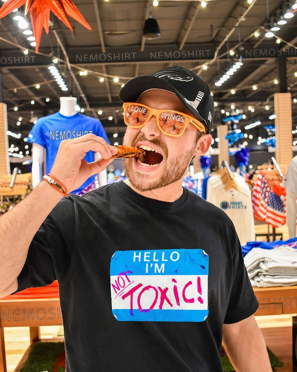 Hello I’m Not Toxic nametag graphic shirt