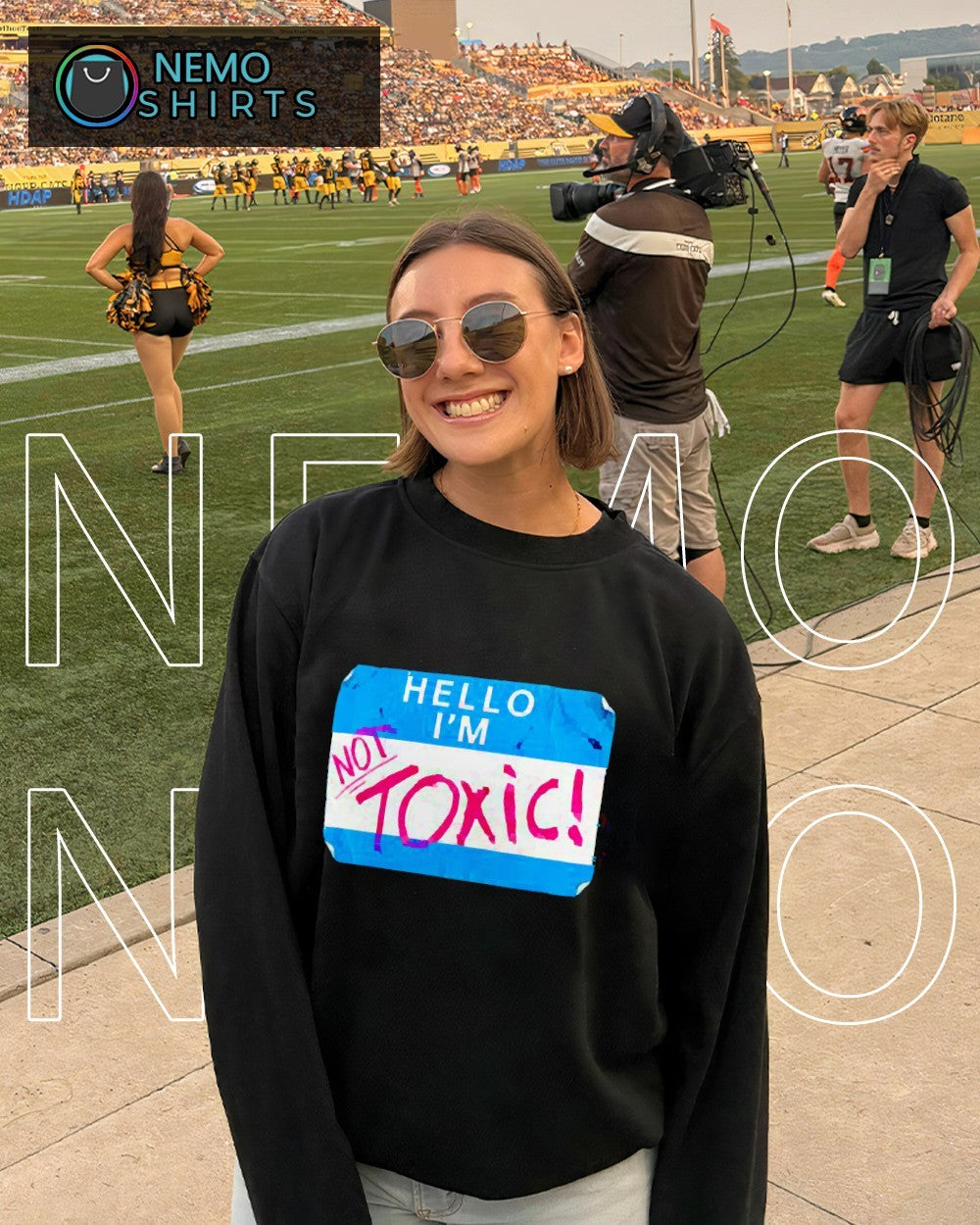 Hello I’m Not Toxic nametag graphic shirt
