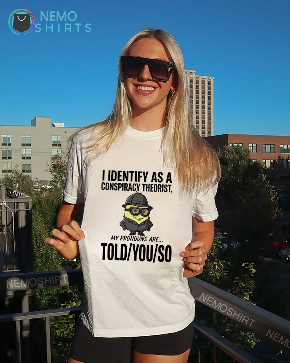 I identify as a conspiracy theorist Minion shirt