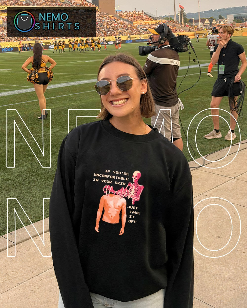 If you’re uncomfortable in your skin just take off skeleton shirt