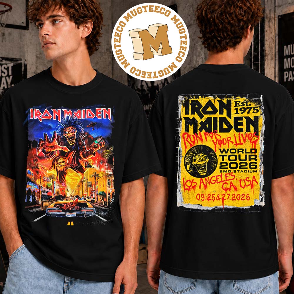 Iron Maiden Run For Your Lives World Tour 2026 Los Angeles CA 2026 Merch Tee Ayt BMO Stadium On Septmber 25 And 27 2026 Two Sided Unisex T-Shirt