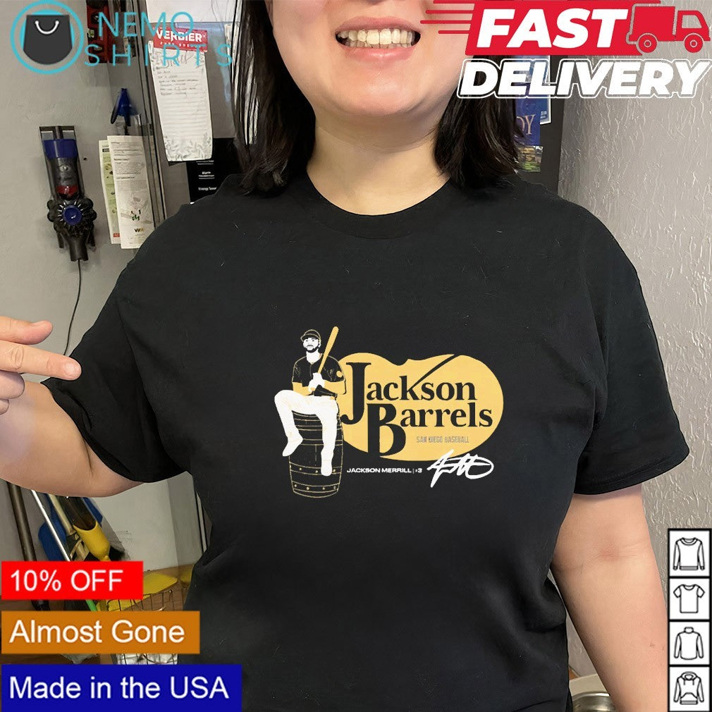 Jackson Barrels Jackson Merrill San Diego Padres baseball signature shirt