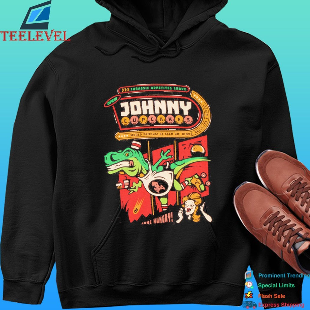 Jurassic Appetites Crave Open Johnny Cupcakes World Famous As Seen On Dinos Drive Ín And Dives Come Hungry Shirt
