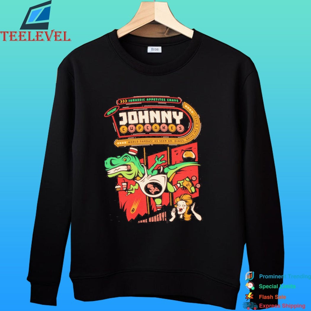 Jurassic Appetites Crave Open Johnny Cupcakes World Famous As Seen On Dinos Drive Ín And Dives Come Hungry Shirt