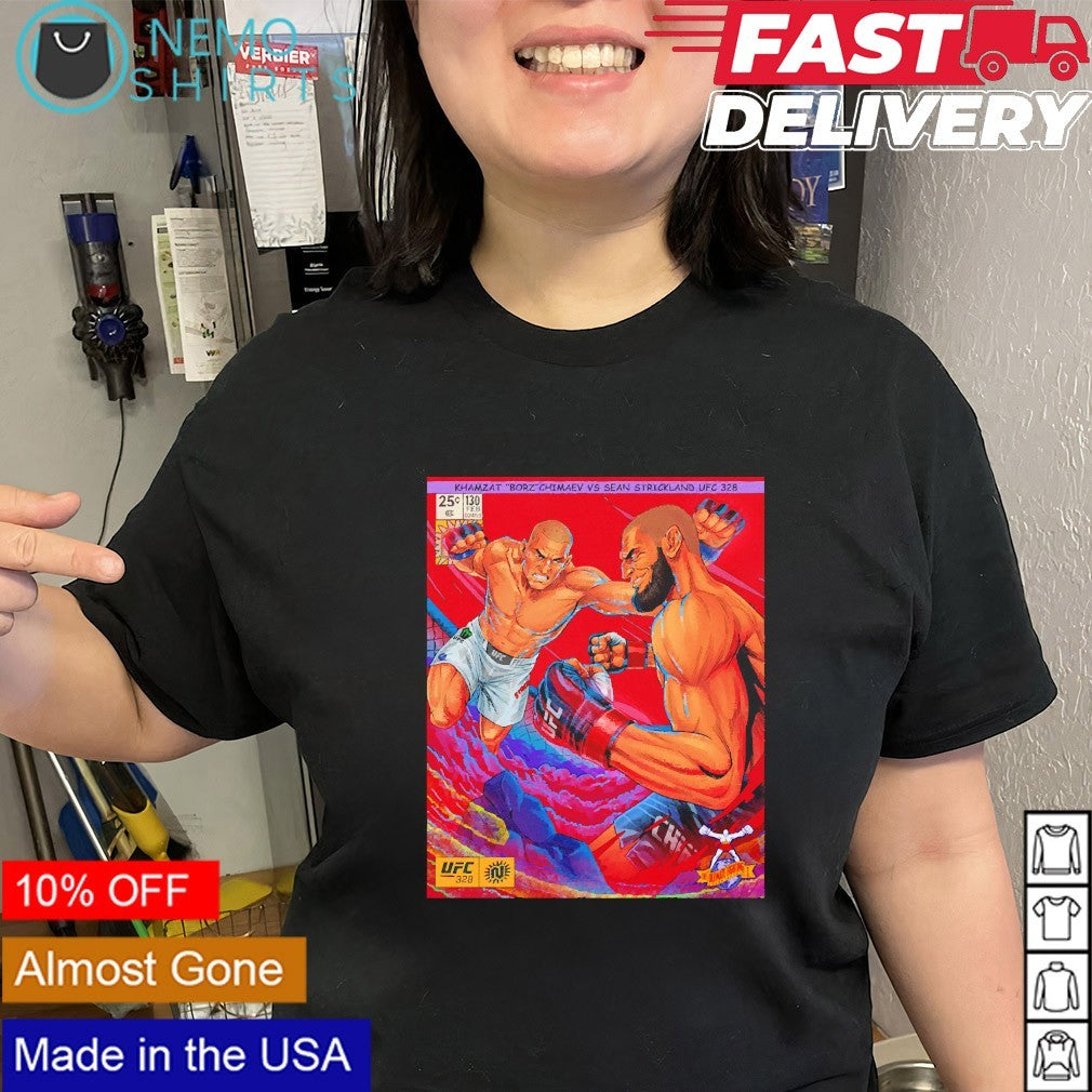 Khamzat Borz Chimaev vs Sean Strickland UFC 328 comic shirt