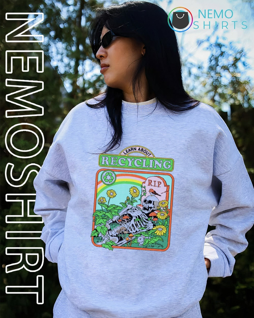 Learn about recycling RIP skeleton shirt