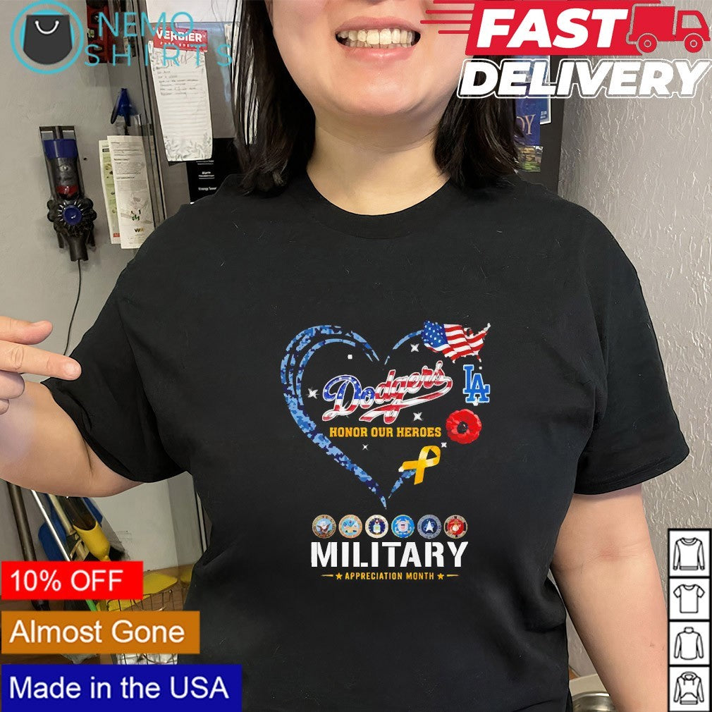 Los Angeles Dodgers honor our heroes Military heart shirt