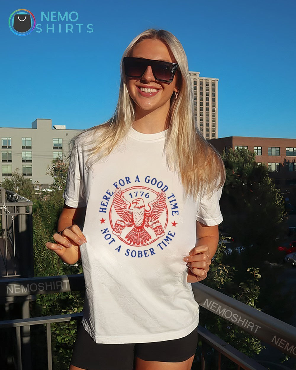 Here for a good time not a sober time 1776 eagle beer shirt