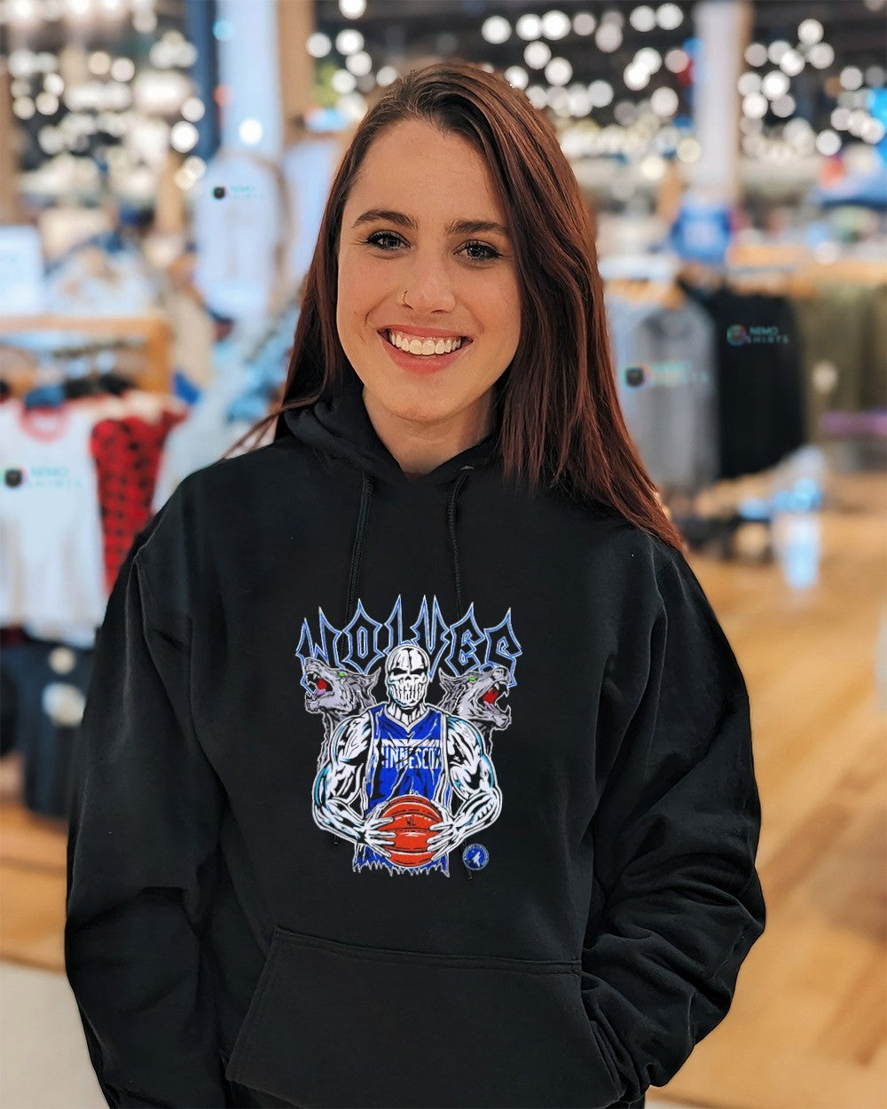 Minnesota Timberwolves skeletal figure holding basketball shirt