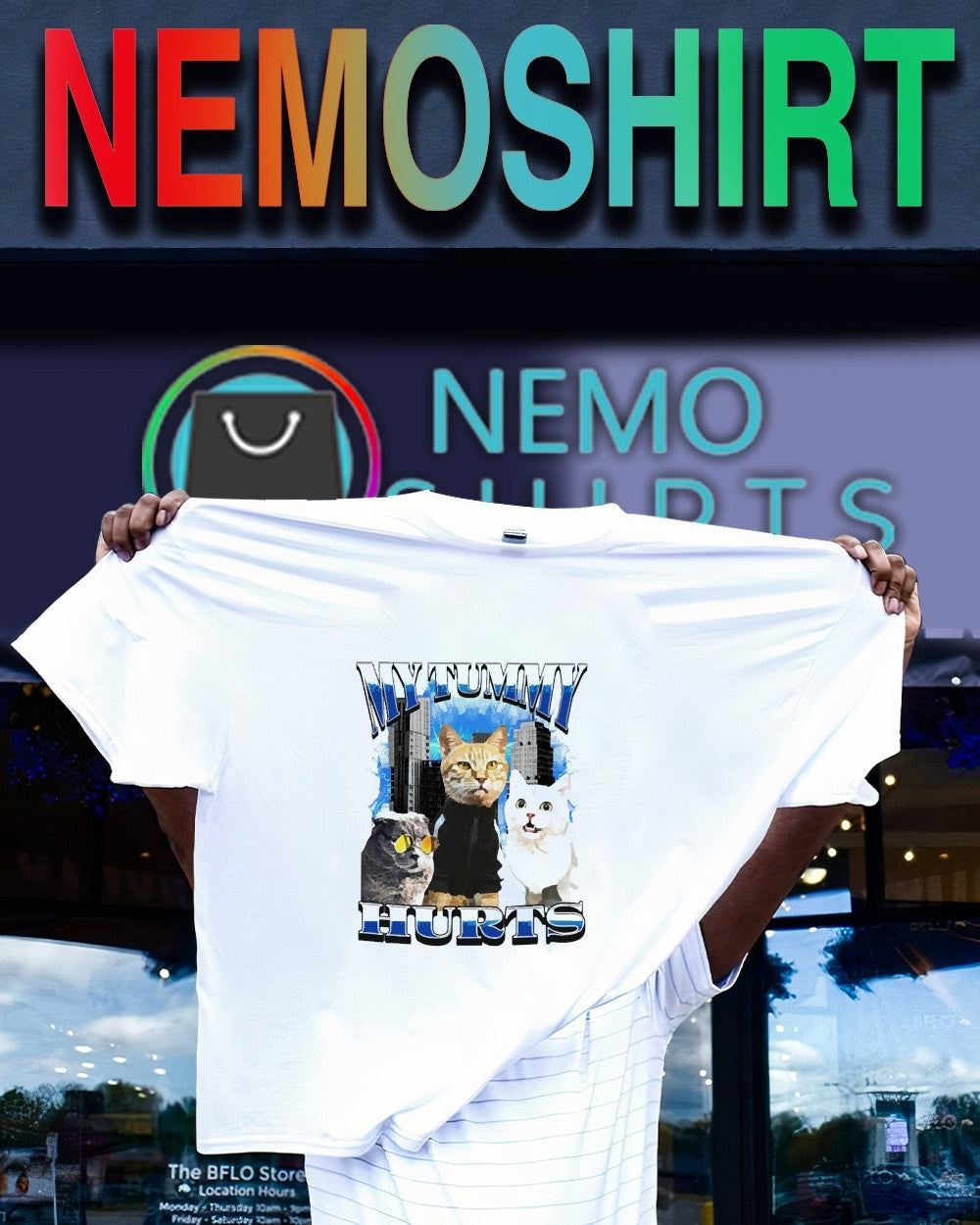 My tummy hurts cat bootleg graphic shirt