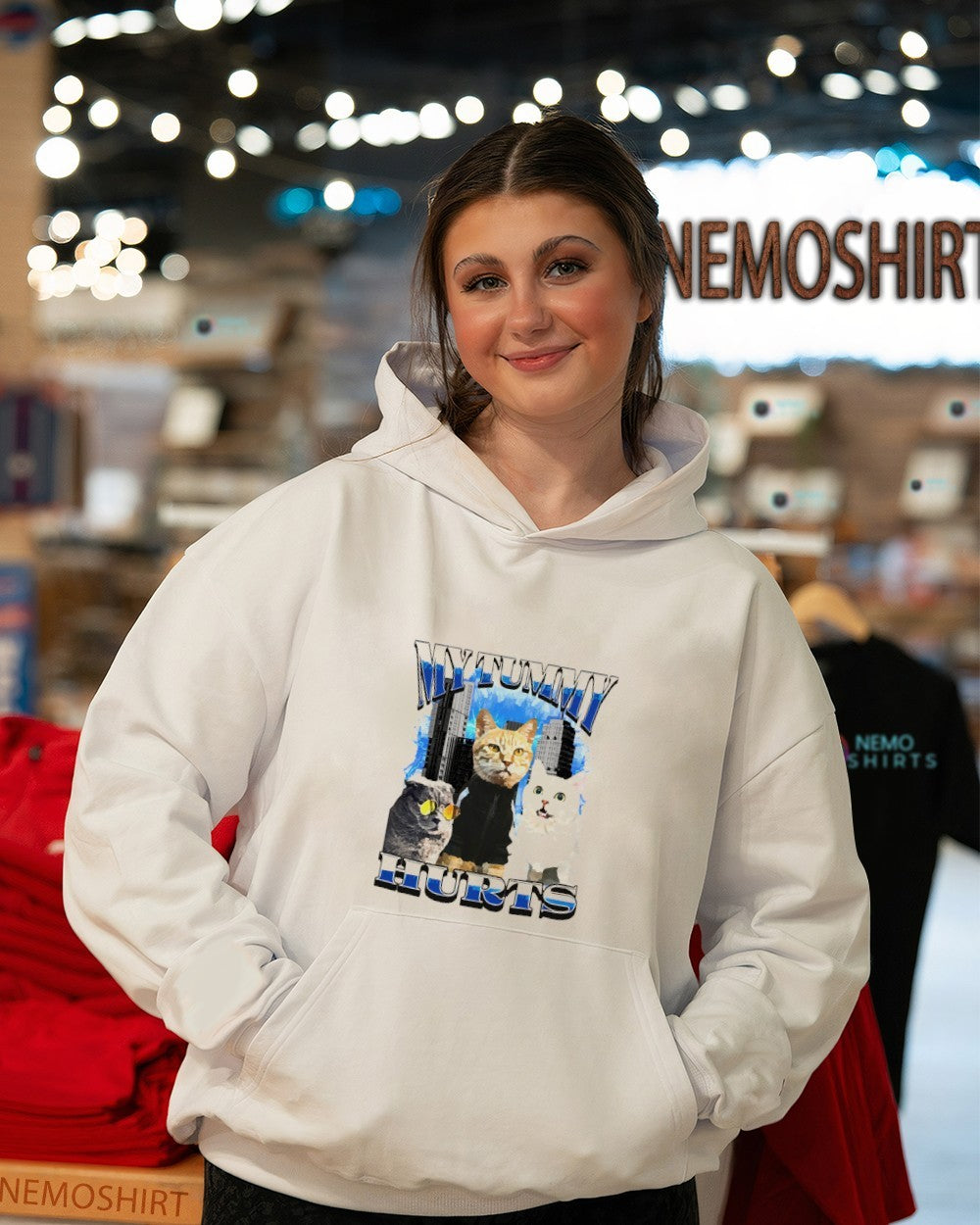 My tummy hurts cat bootleg graphic shirt