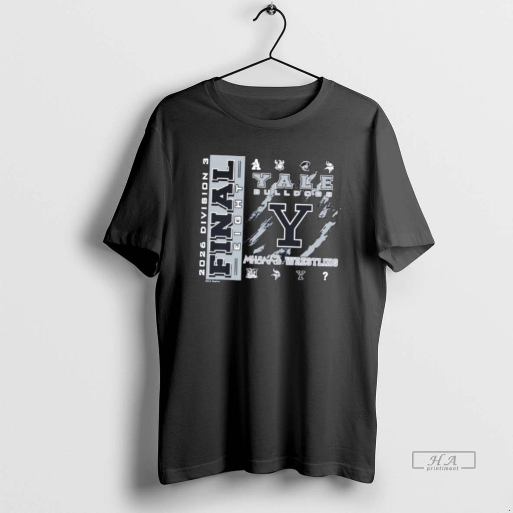 Official 2026 Mhsaa Team Wrestling Final 8 D3 Yale Bulldogs Logo Tee