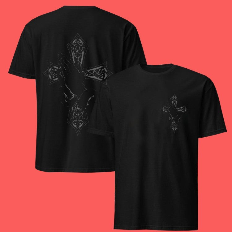 Chrome Hearts Black Praying Hands Cross Graphic Shirt