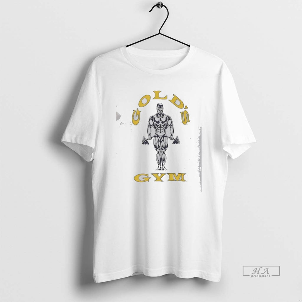 Official Golds Gym Bodybuilding Man Holding Heavy Barbell Weights