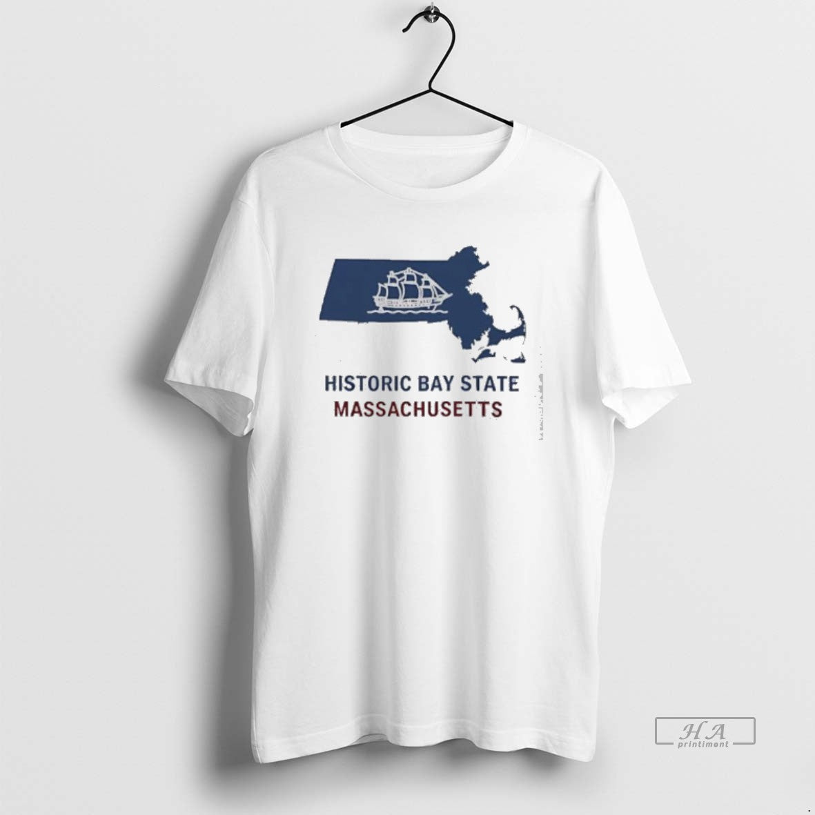 Official Historic Bay State Massachusetts Sailing Ship Blue Map