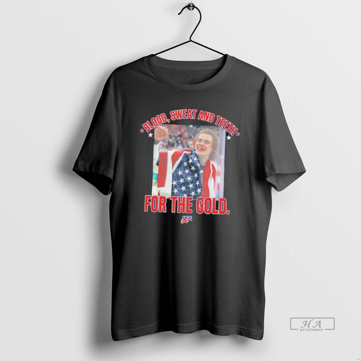 Official Jack Hughes Olympic Golden Goal Blood Sweat And Teeth Tee