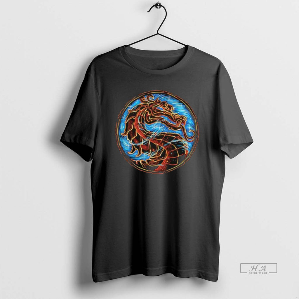 Official Mortal Kombat Dragon Logo Blue Fire Circle Graphic