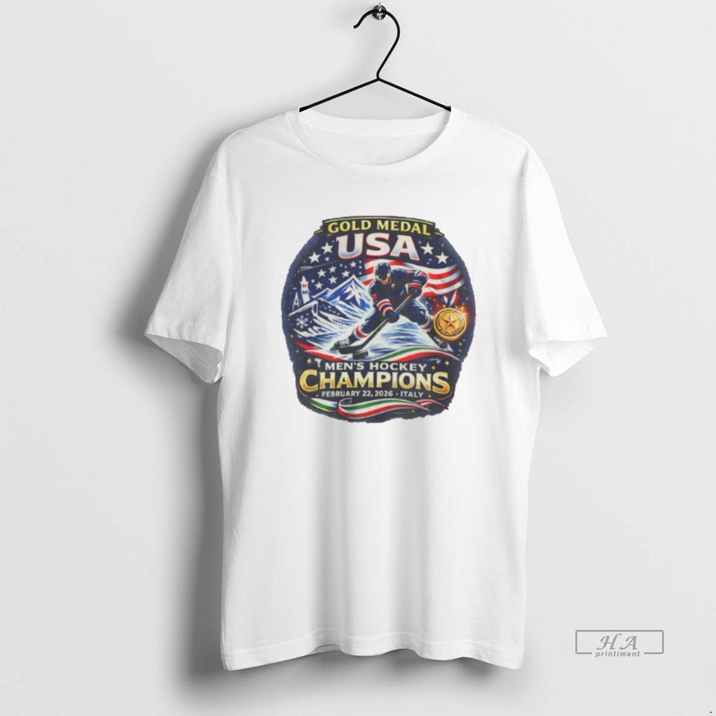 Official Usa Mens Hockey Gold Medal Italy 2026 Commemorative Tee