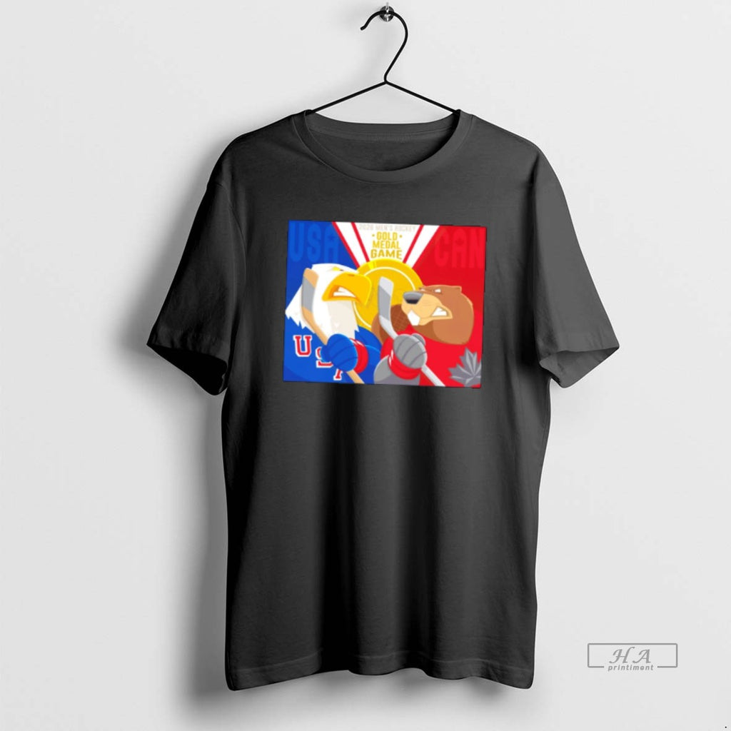 Official Usa Vs Canada 2026 Mens Hockey Gold Megal Game Mascot Tee