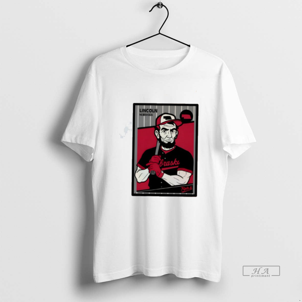 Official Xnhhhxpe Abraham Lincoln Nebraska Cornhuskers Basketball Card Tee