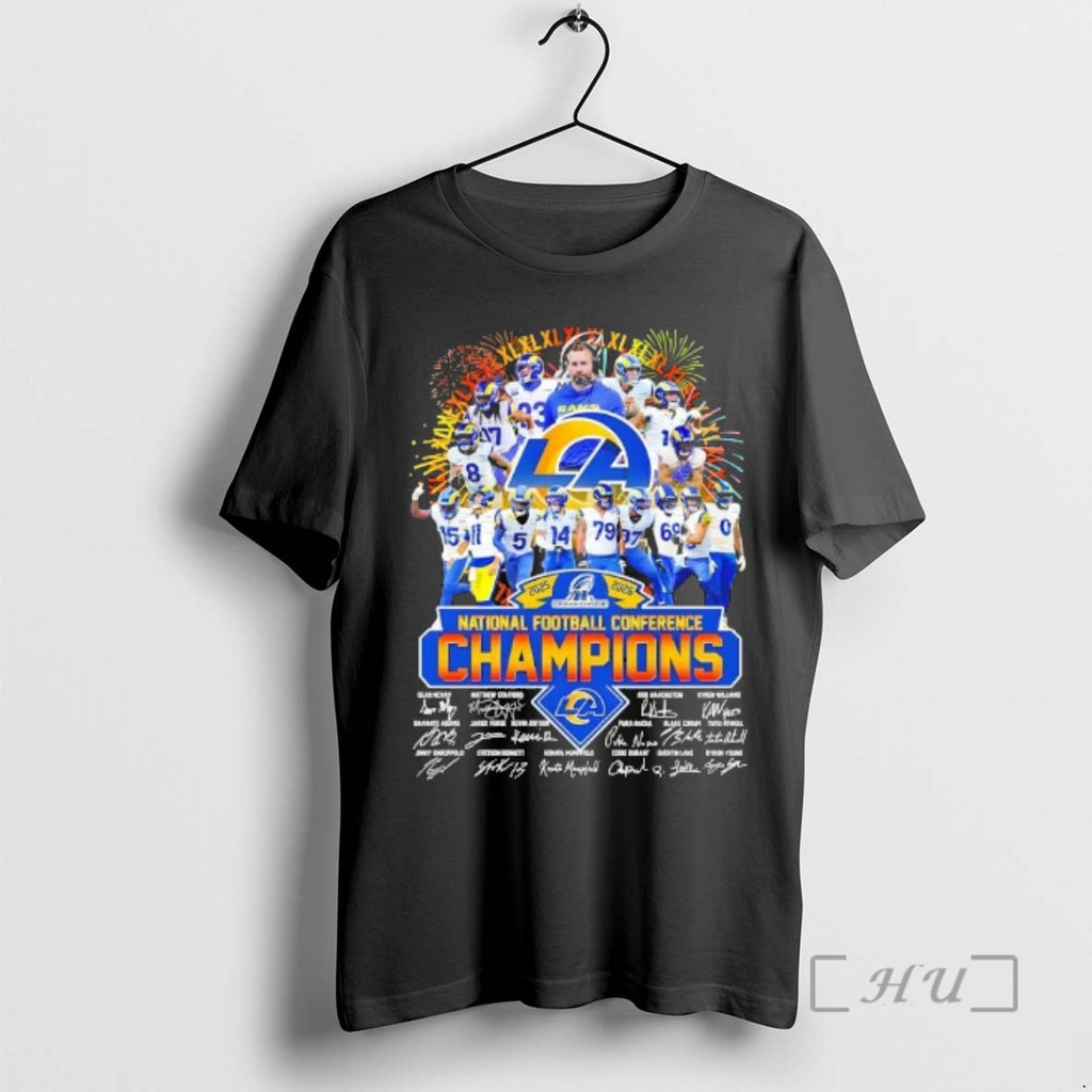 Officials 2025 26 National Football Conference Champions Sean Mcvay And Players Signatures Premium T Shirts