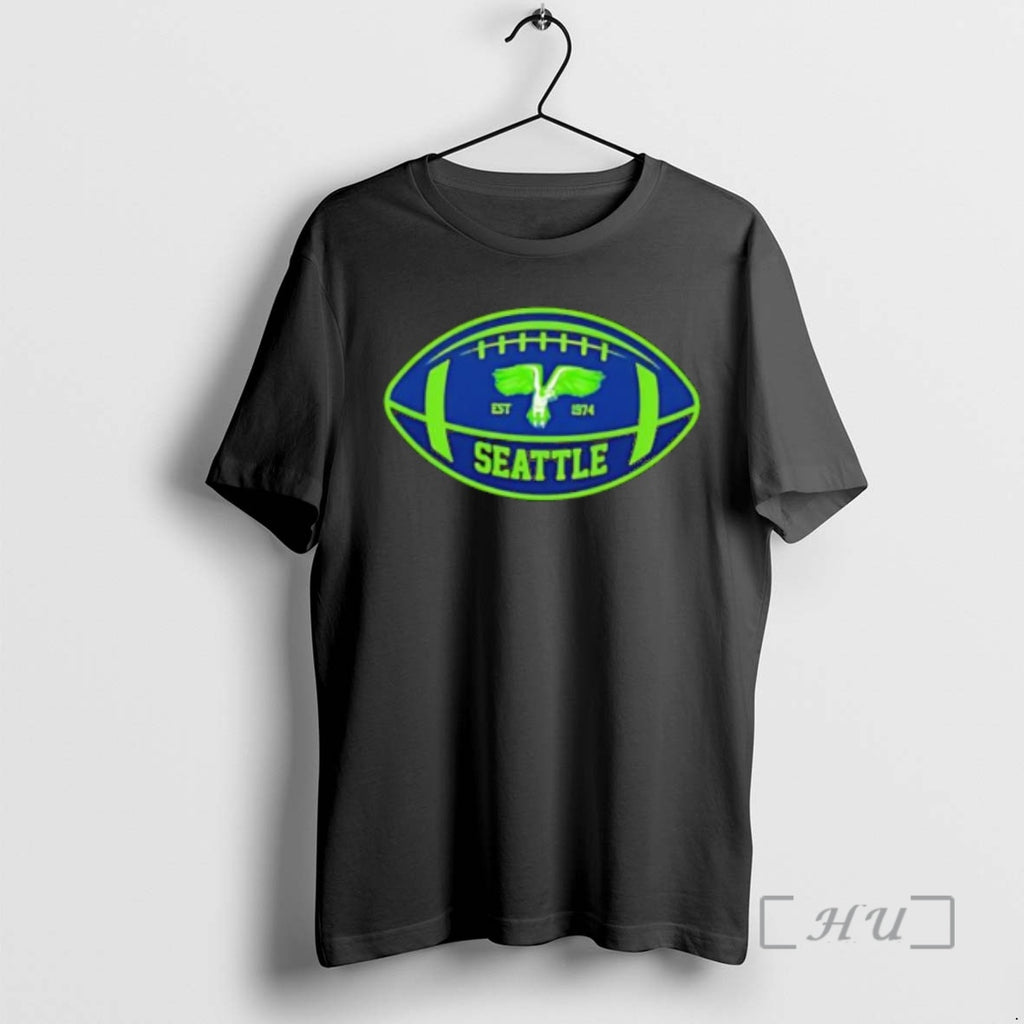 Officials Best Seattle Football Est 1974 Flying Hawk Inside Football Shape Premium T Shirts Sweater