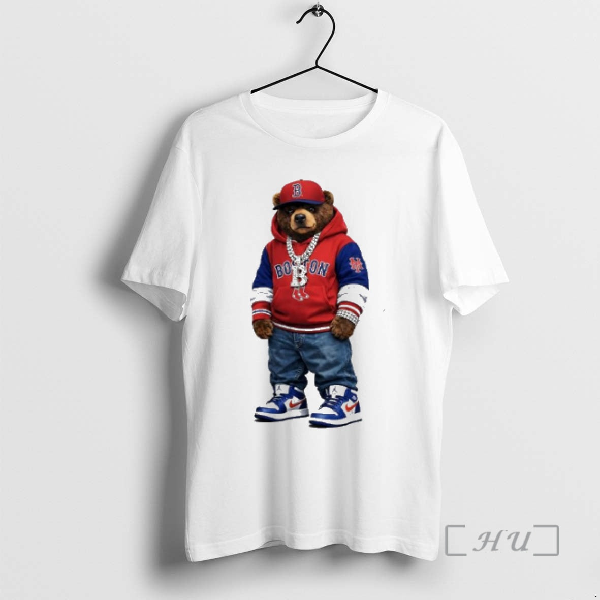 Officials Boston Bear With B Gold Chain Red Blue Jeans