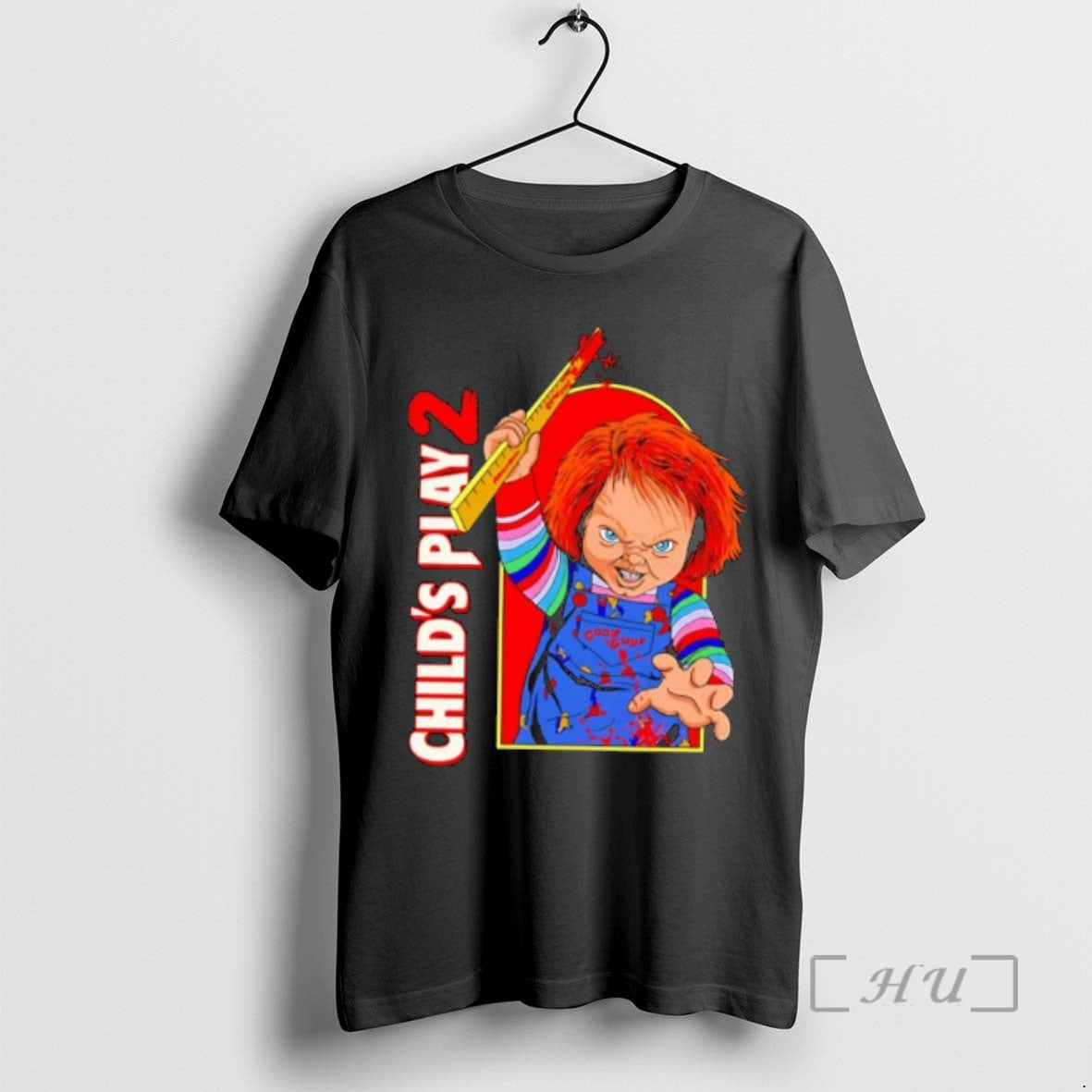 Officials Childs Play 2 Chucky Holding Bloody Ruler Good Guys Overalls Premium T Shirts Sweater