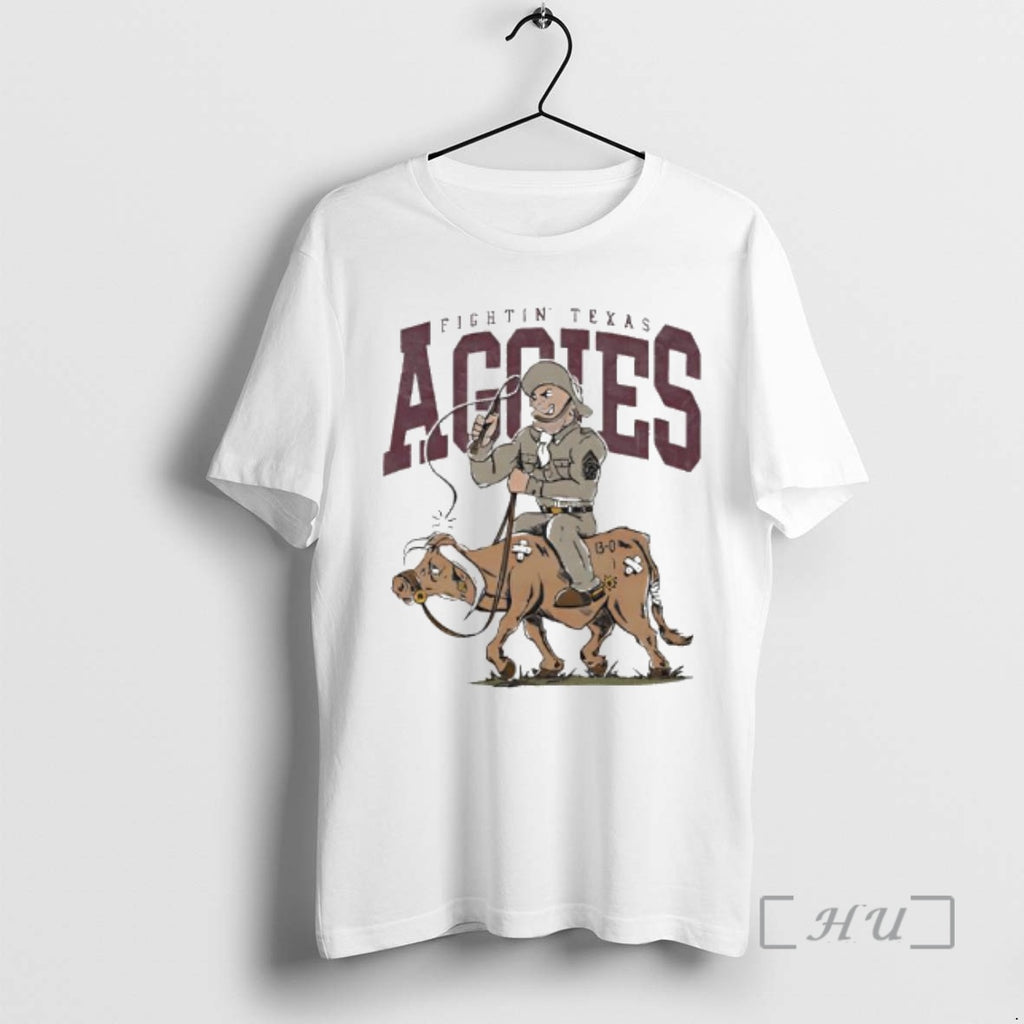 Officials Fightin Texas Aggie Cadet Riding A Longhorn Steer