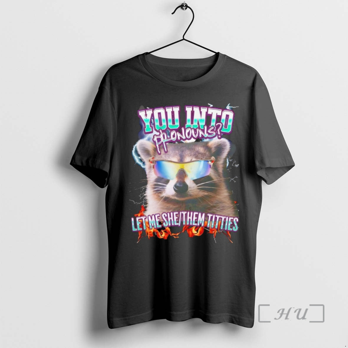 Officials Funny Raccoon You Into Pronouns Let Me She Them Titties Premium T Shirts Sweater