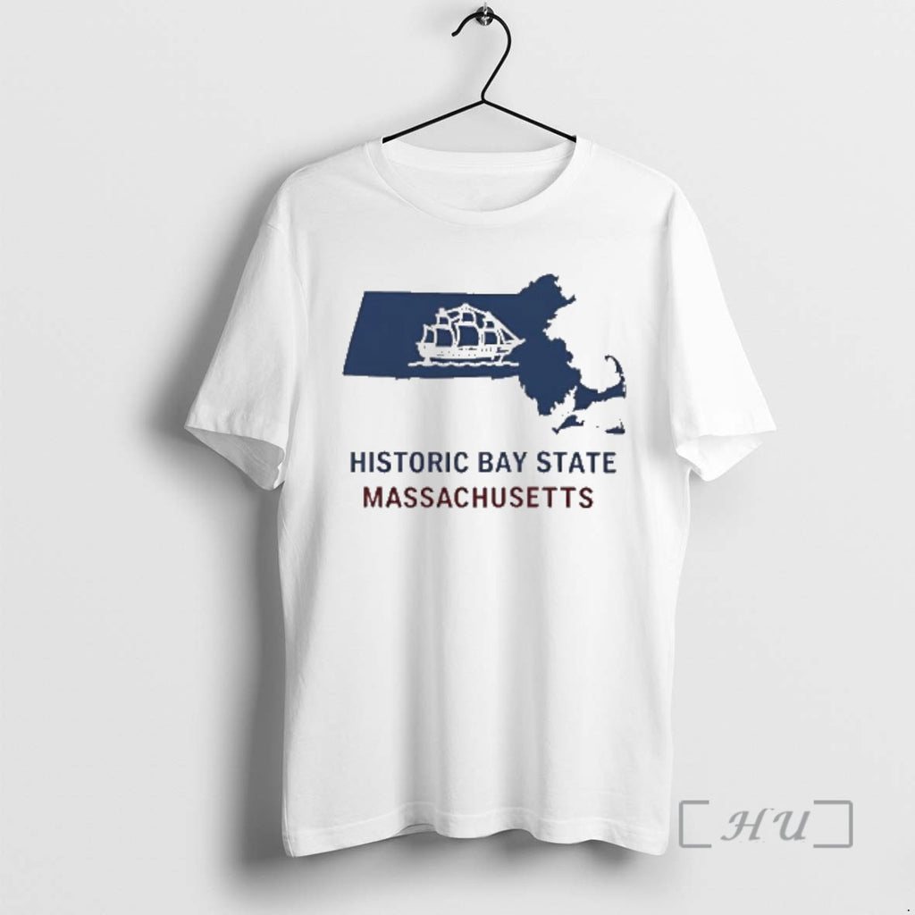 Officials Historic Bay State Massachusetts Sailing Ship Blue Map