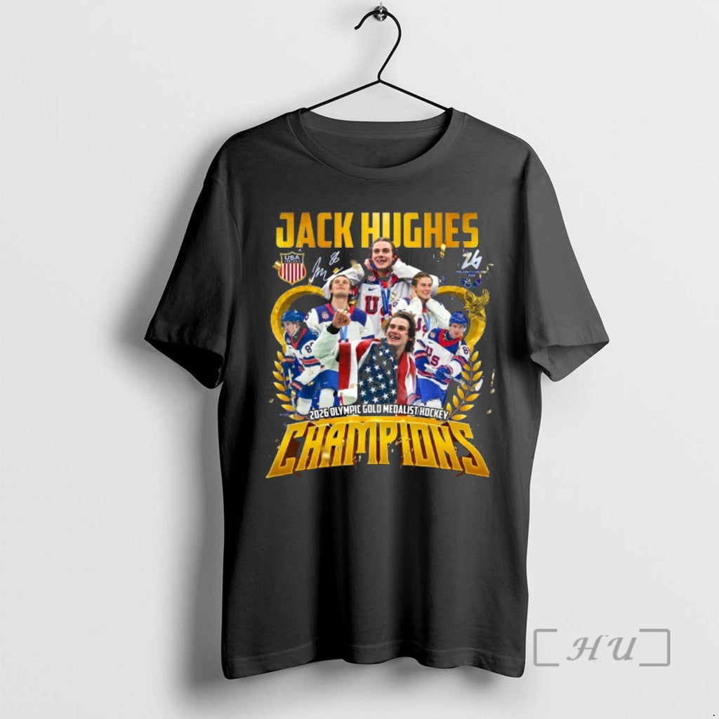 Officials Jack Hughes 2026 Olympic Gold Medalist Hockey Champions Signature 1 Premium T Shirts Sweater