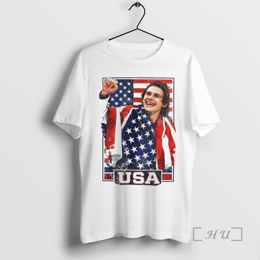 Officials Jack Hughes Team Usa American Flag Olympic Milano Cortina 2026 Vintage Premium T Shirts