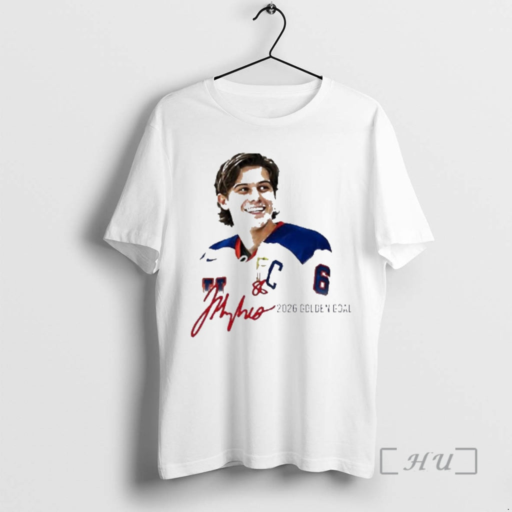 Officials Jack Hughes Team Usa Captain 2026 Golden Goal Signature Hockey Premium T Shirts Sweater