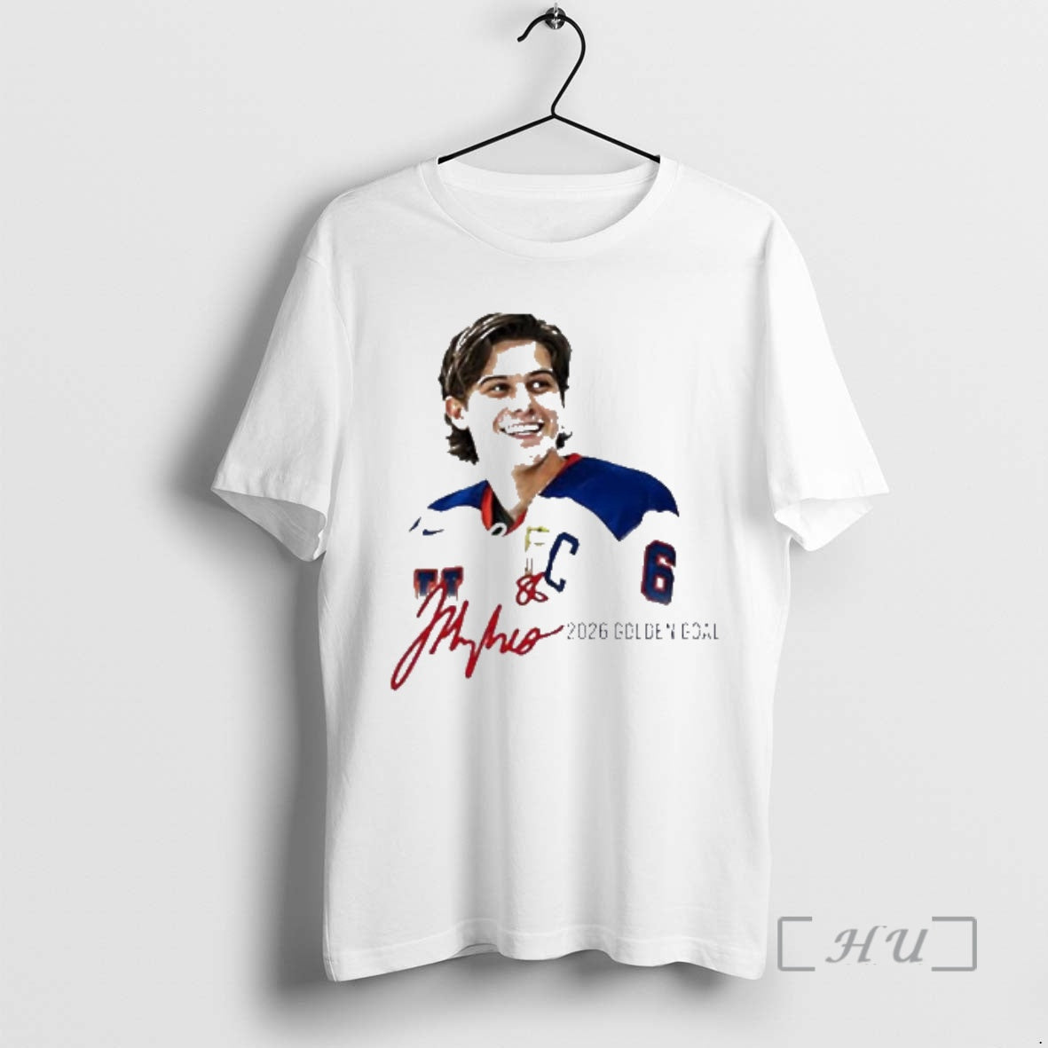 Officials Jack Hughes Team Usa Captain 2026 Golden Goal Signature Hockey Premium T Shirts Sweater