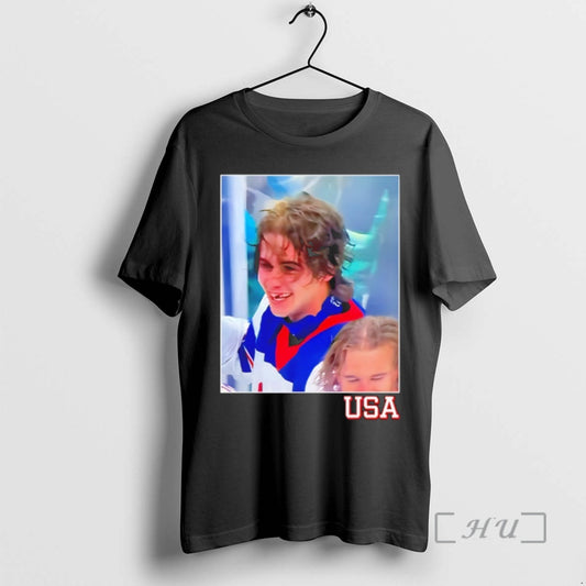 Officials Jack Hughes Usa Hockey Celebration American Flag Olympic Milano Cortina 2026 Premium T Shirts