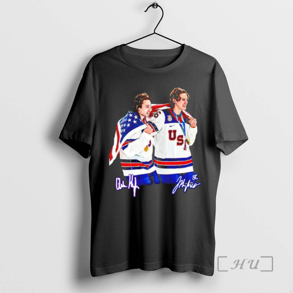 Officials Jack Hughes And Quinn Hughes Brotherhood Hockey Team Usa Signature Premium T Shirts Sweater